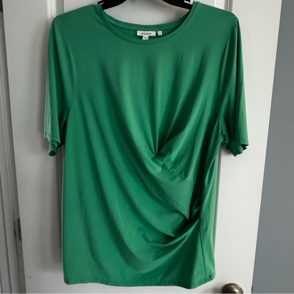 Chico's Draped Front Short Sleeve Tee - Green